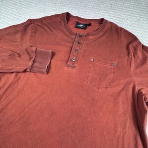 Harley Davidson Henley Shirt Men 2XL Orange Long Sleeve Biker Eagle